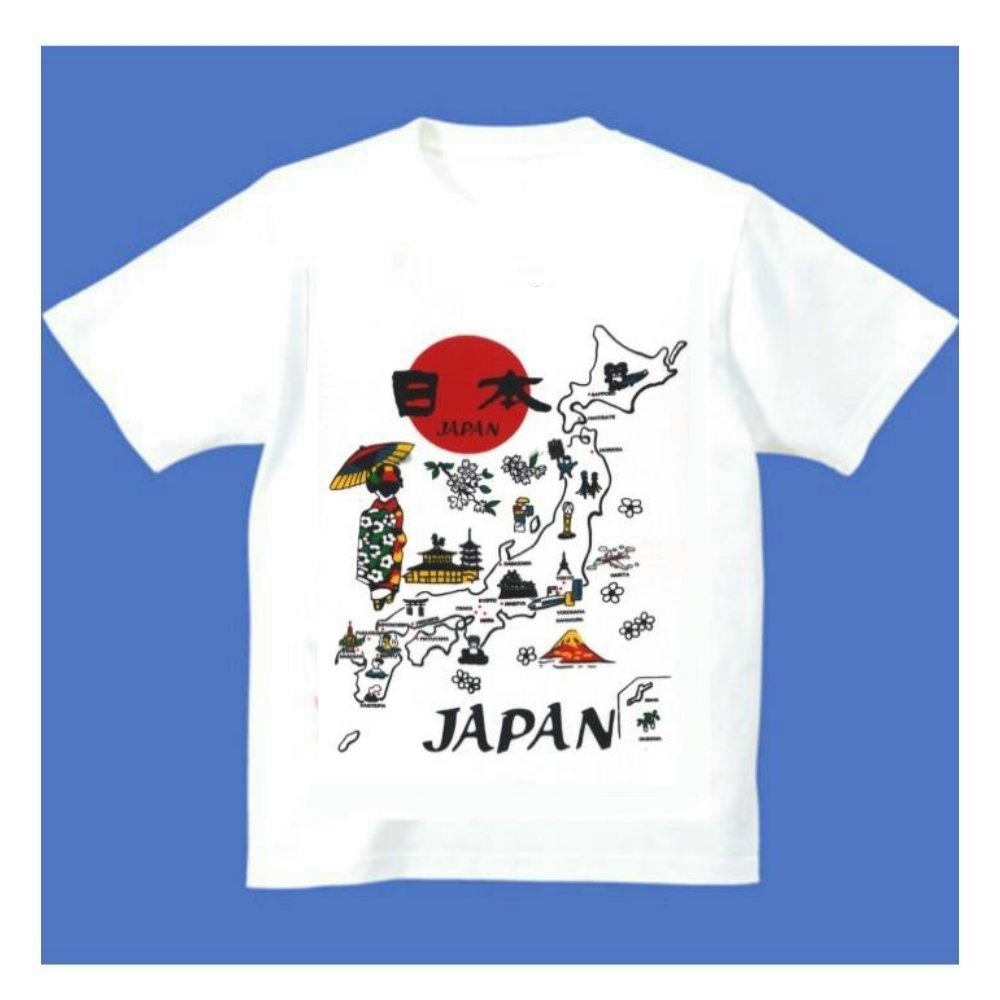 FJK 日本 お土産 Tシャツ 浮世絵 地図舞妓 Sサイズ （ホワイト）T-006-S