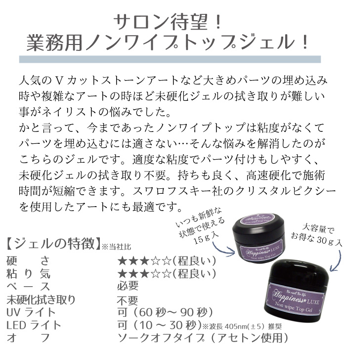 ネイル ハピネスリュクス ノンワイプトップ & 5in1クリア 業務用 ジェルネイル 15g 30g 株式会社 佐々木商店  問屋・仕入れ・卸・卸売の専門【仕入れならNETSEA】