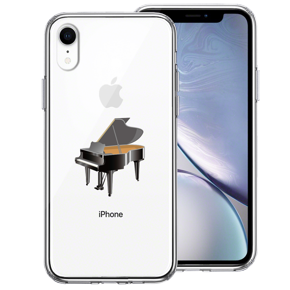 iPhoneXR 側面ソフト 背面ハード ハイブリッド クリア ケース ジャケット ピアノ