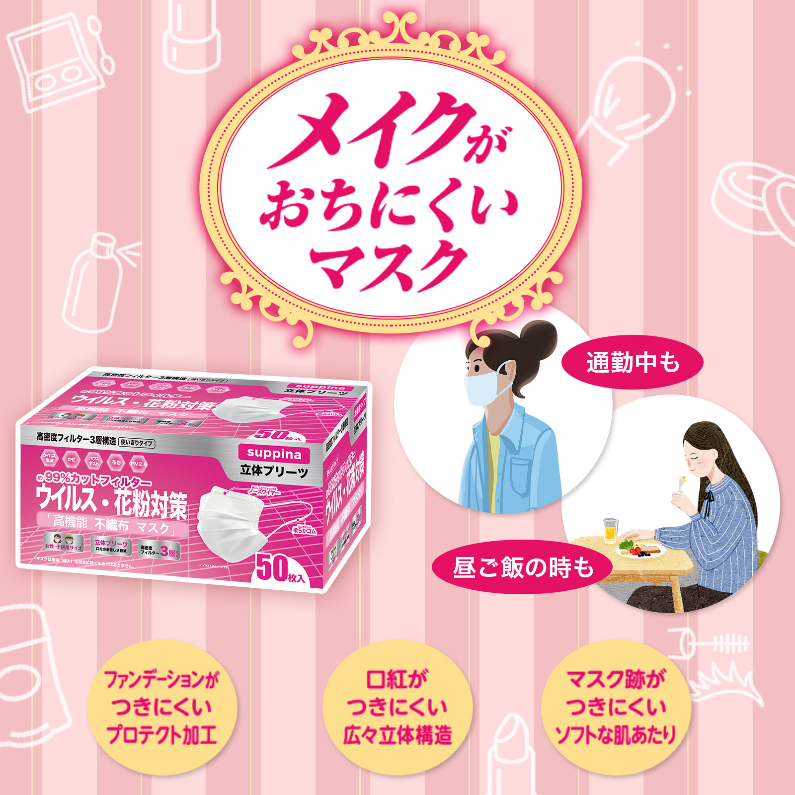 日本機構検査済 Suppina 99 Cut マスク 女性 子供用 小さめサイズ 高機能マスク お徳用 50枚入 Mask 雑貨 Kaei 株式会社 問屋 仕入れ 卸 卸売の専門 仕入れならnetsea