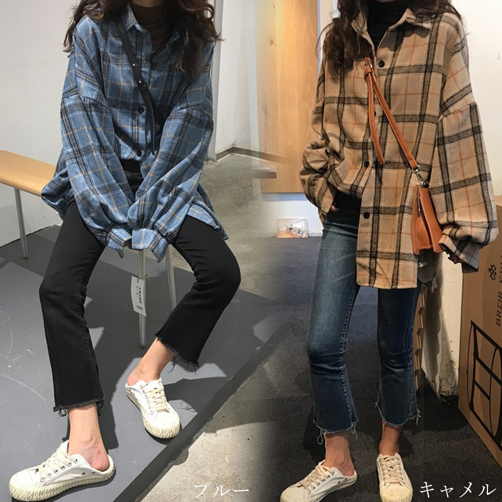チェックシャツ レディース 長袖 ネルシャツ 春秋冬 カジュアル 開襟シャツ 韓国風 シャツ 即納 アパレル 盛煌商事 株式会社 問屋 仕入れ 卸 卸売の専門 仕入れならnetsea