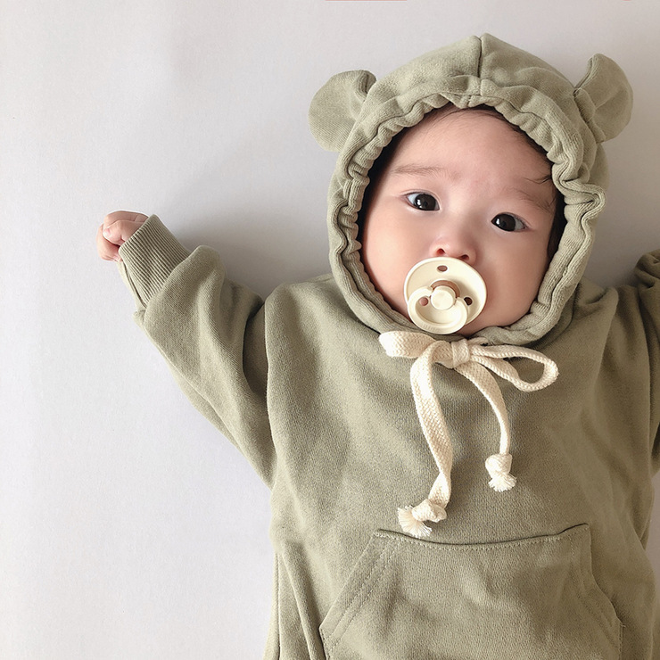 【KID】韓国子供服　ベビー服　長袖ロンパース　お熊さん　可愛い　無地　パンツ