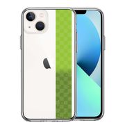 iPhone13mini 側面ソフト 背面ハード ハイブリッド クリア ケース 和柄 帯  市松模様 グリーン 緑 金箔