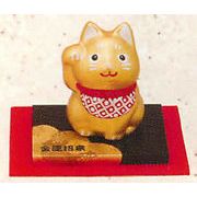 【新登場！金銀のお飾りで金運アップ！ほっこりかわいい！ (小)金運招来 金彩人形(3種)】猫