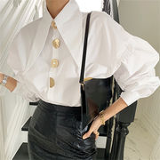 超人気ins話題 韓国ファッション 長袖 シャツ 大人気 快適である ブラウス 単体ボタン ランタンスリーブ
