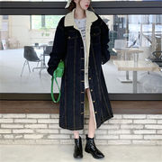 韓国ファッション 冬の新作 子羊の毛 厚手 暖かさ ロングセクション デニムジャケット 大人気 気質