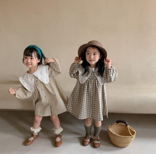2022春新作 可愛い チェック柄 女の子　　ベビー服　ワンピース　 韓国風子供服2色