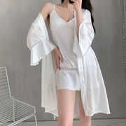 新しいシルクの氷糸パジャマ女性春夏胸パッド付きストラップセット家庭服寝衣2点セット