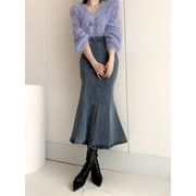 華やかな印象に！ 韓国ファッション 2色 スリム ロングスカート デニムスカート シンプル デニム
