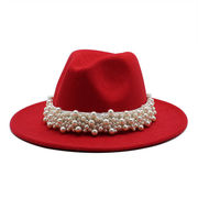 シルクハット 大人気 帽子 カジュアル ピュアカラー 気質 真珠 フラットつば 四季