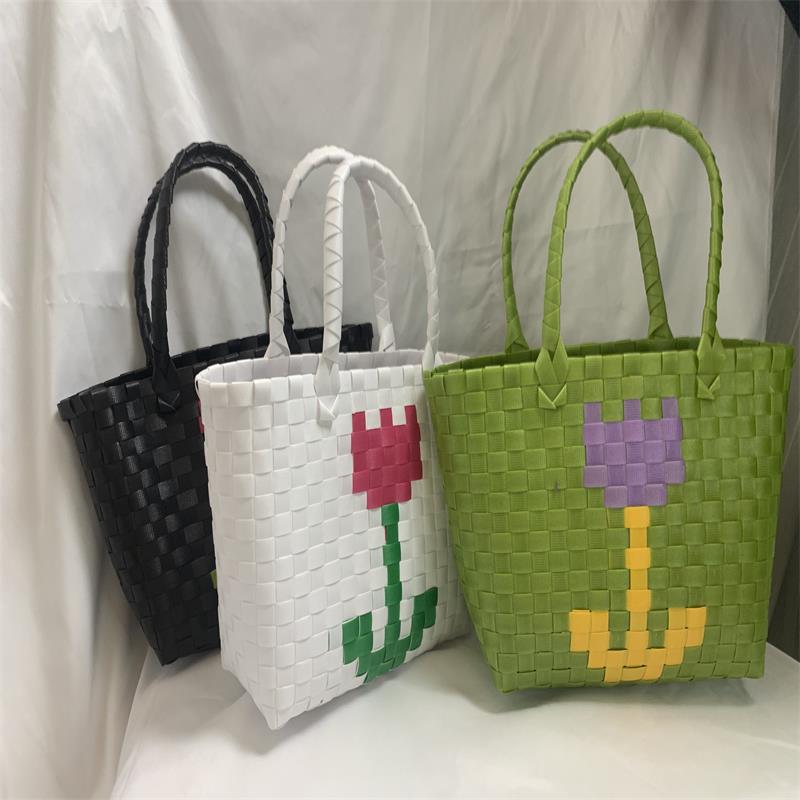 ハンドバッグ　チューリップ　編み物バッグ　手作り　生け花　野菜かご　ハンドバッグ
