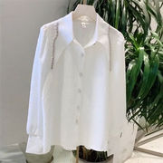 シルエットが美しい 韓国ファッション 先のとがった襟 シャツ パフスリーブ トップス 新品 気質