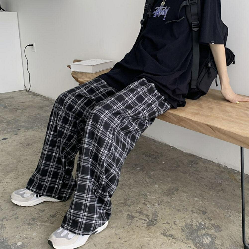 【在庫限り】  パンツ チェック柄 L 韓国ファッション ストレートパンツ