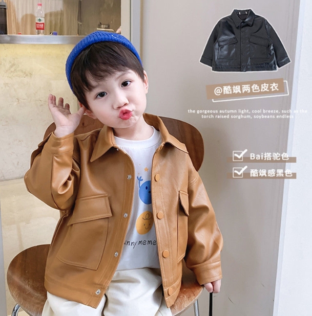 子供服   韓国風子供服 コート 革のコート キッズ服  ジャケット  可愛い 革  長袖  男女兼用2色