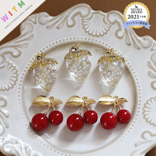 イチゴ チェリー アクリルパーツ デコパーツ ハンドメイド アクセサリーパーツ カン付き 3D 可愛い