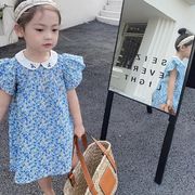 夏　韓国子供服   韓国ファッション　刺繍半袖ワンピース　フリル 花柄シフトドレス　子供服　キッズ