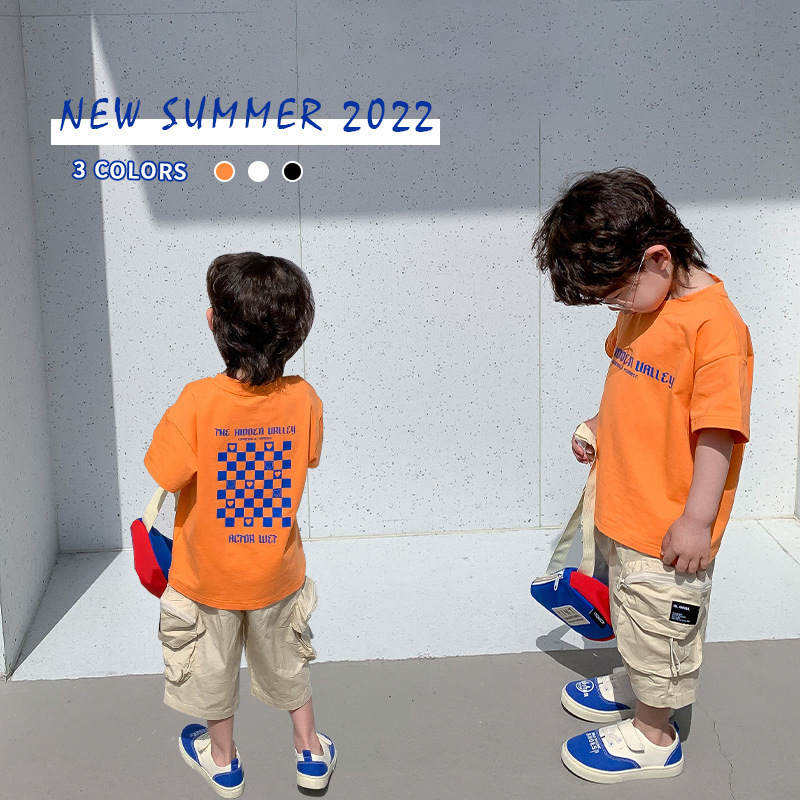 男の子半袖Tシャツ子供服2022年夏新外国風男の子男の子兄妹服韓国版トップ