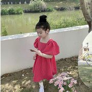 お勧め 春夏新作 韓国風子供服 3-8歳女の子 チェック柄 リボン 半袖ワンピ シフトドレス ワンピース 7-15