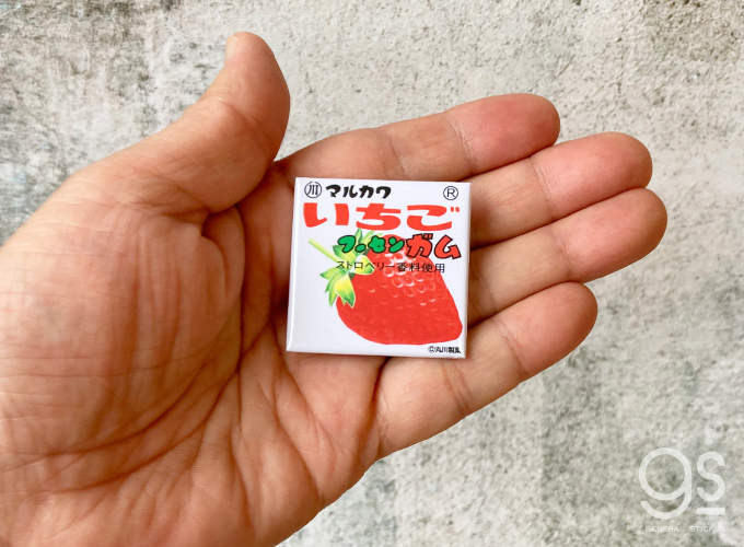 全3種セット】 レトロ駄菓子 40mm四角缶バッジ フーセンガム マルカワ