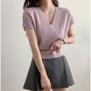 レディース トップス  ニットｖネック 冷感 半袖