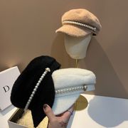 帽子　キャスケット　パール　デザイン　レディース　ファッション　韓国風　秋冬