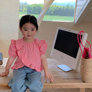 韓国の子供服の女の子2022年夏のカビのエッジ半袖3色不規則なトップ
