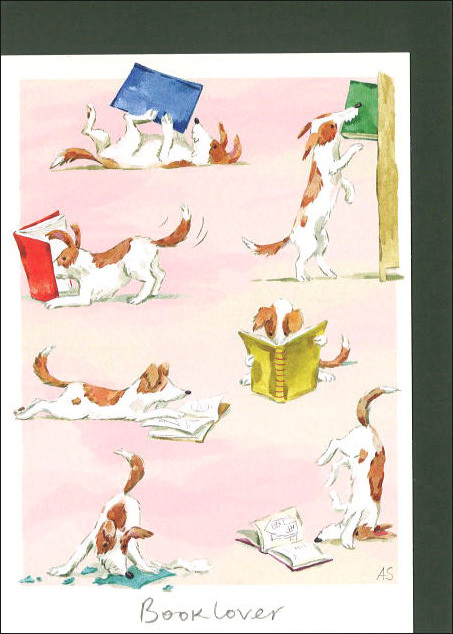 グリーティングカード 多目的「本好きの犬」メッセージカード