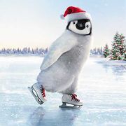 グリーティングカード クリスマス「スケートをするペンギン」メッセージカード サンタ