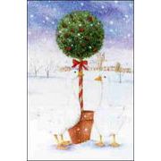 グリーティングカード クリスマス「ガチョウと雪とトピアリー」メッセージカード