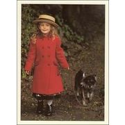 ポストカード カラー写真「犬とお散歩をしている赤いコートを着た女の子」