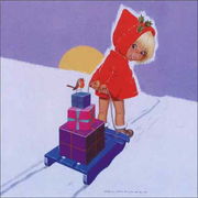 グリーティングカード クリスマス「プレゼントを運ぶ少女と小鳥」メッセージカード
