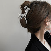 バンスクリップ　ヘアアクセサリー　ヘアクリップ　夏新作　ヘア飾り 高級感　金属　花柄　バラ