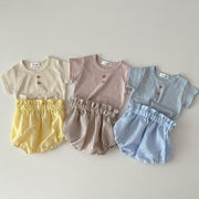 2022 夏新作 韓国子供服 INS 男女 赤ちゃん 格子 セット 半袖+かわいい つぼみズボン