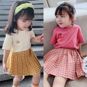 2022 夏新作 韓国子供服 INS 人気 かわいい フルーツ プリント 半袖+チェックスカート