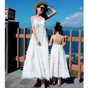 【2022年夏新作】親子服　ワンピース　ホワイト　可愛い　人気　レディス　女の子　90#-XL#