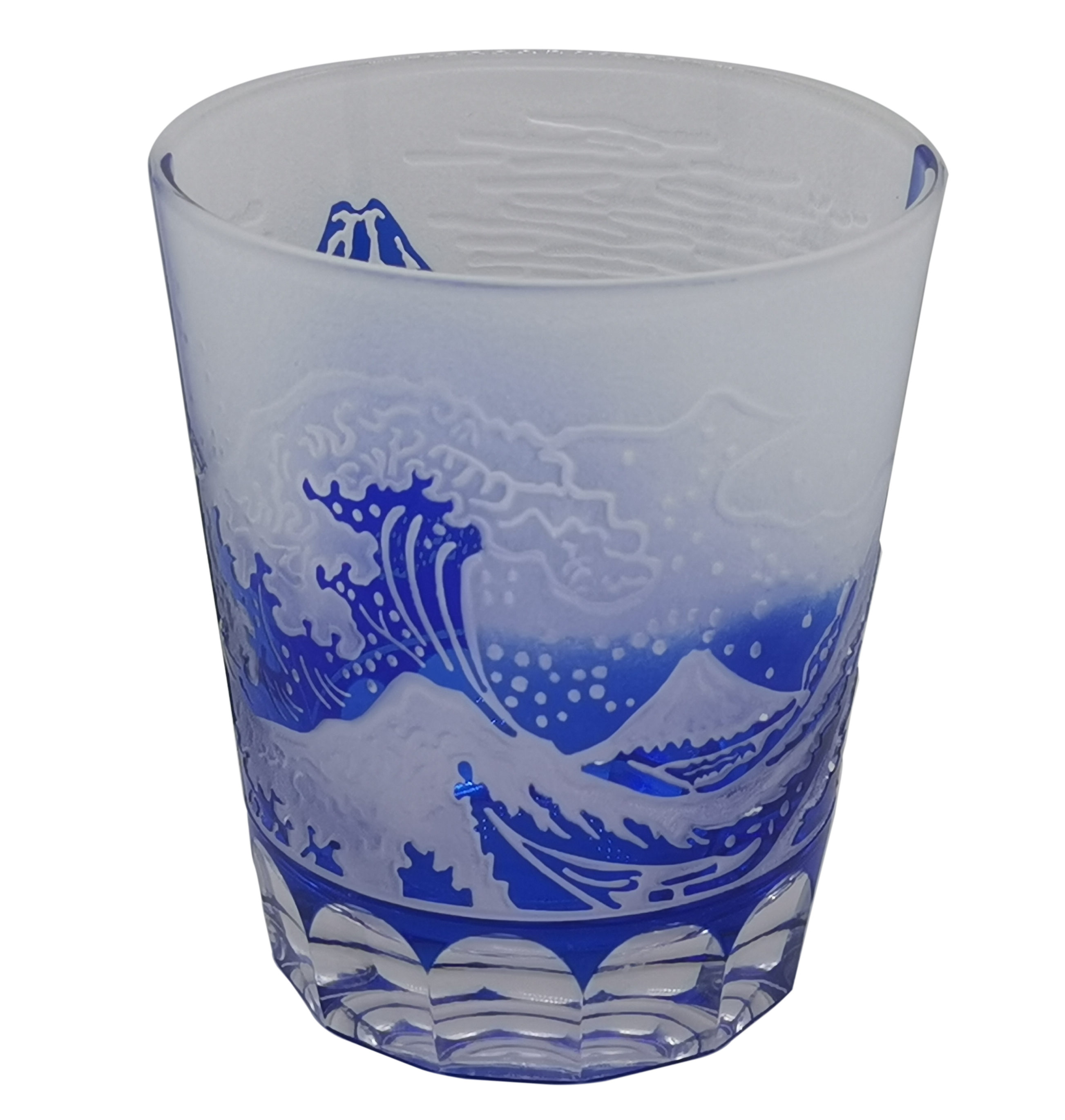 切子ガラス　オールド　富士山　青　　ブルー　カップ　ガラス　グラス　日本食品衛生対応