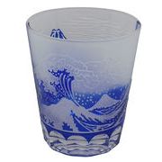 切子ガラス　オールド　富士山　青　　ブルー　カップ　ガラス　グラス　日本食品衛生対応