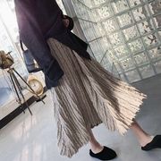 フレアスカート　ニット　ロング丈　秋冬　タッセル　レディース　韓国風　ファッション