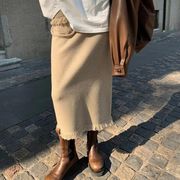 スカート　ニット　ロング丈　秋冬　タッセル　デザイン　レディース　韓国風　ファッション