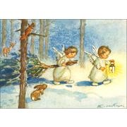 ポストカード アート クリスマス ケーガー「森の中を歩く2人の天使」名画 郵便はがき
