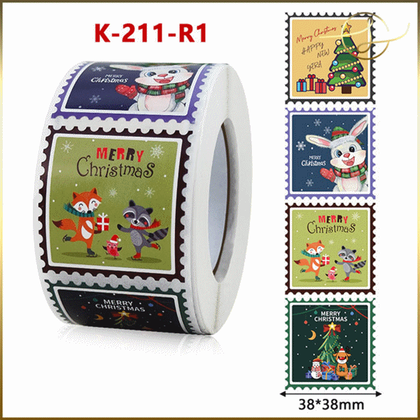 切手風クリスマス 販促シール ラベル ステッカー ギフト 包装  ラッピング用品 梱包材