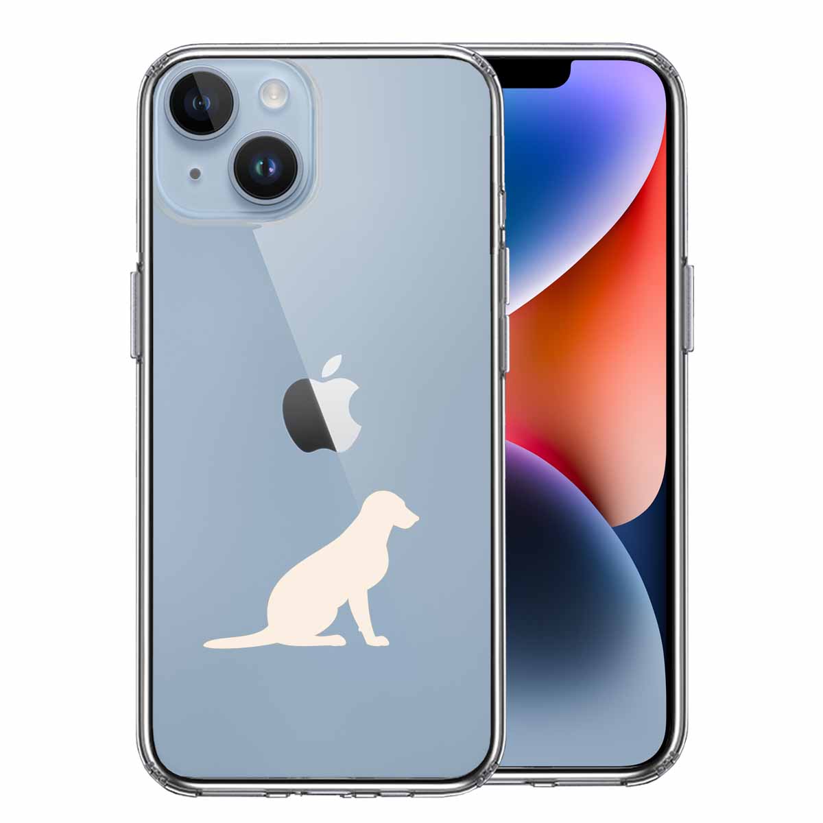 iPhone14 側面ソフト 背面ハード ハイブリッド クリア ケース 犬 シルエット ラブラドールレトリバー２ 白