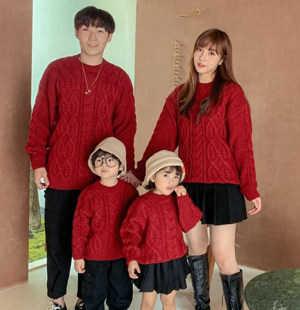 新年 韓国風子供服 子供服トップスクリスマスニットセーター 長袖 裹起毛　親子服  キッズ ファッション