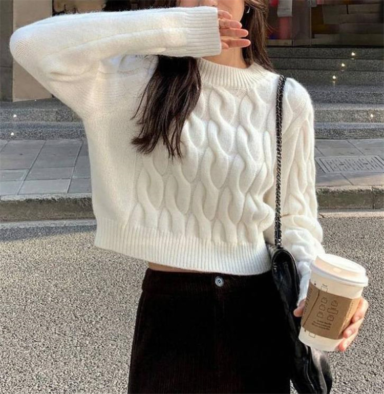 肌触りが好き 韓国ファッション 短いスタイル セーター デザインセンス 麻花 気質 秋冬 上着 柔らかい