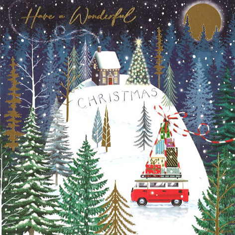 グリーティングカード クリスマス「プレゼントバス・山」 メッセージカード