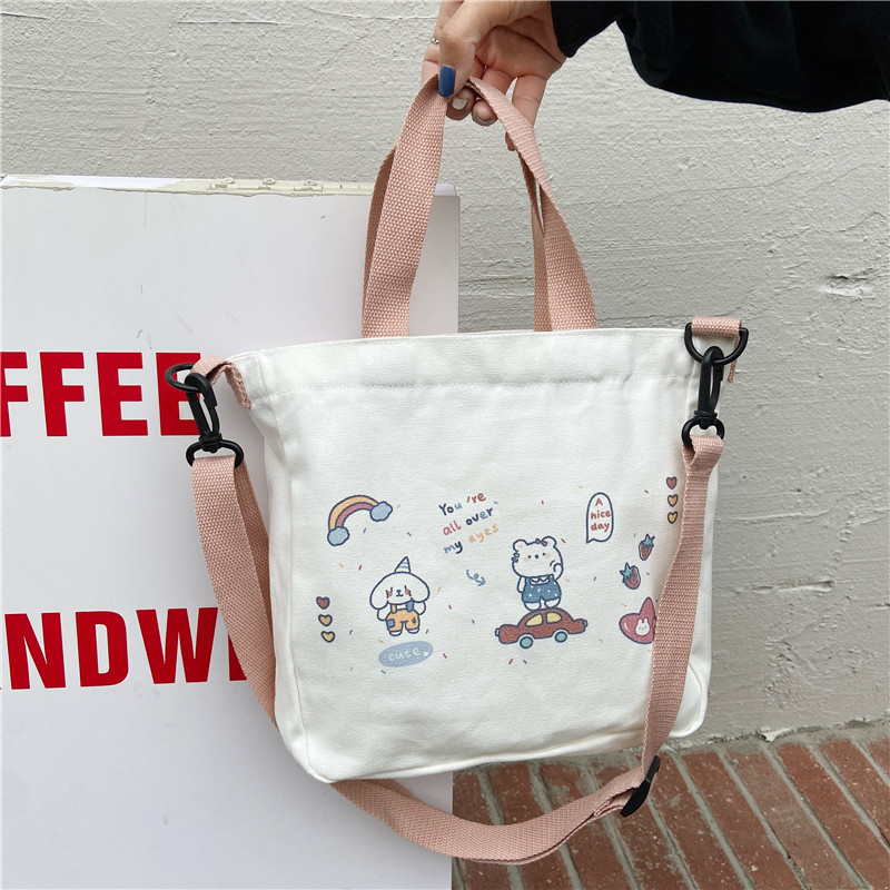 日本倉庫即納】エコバッグ キャンバス トート ショルダー イラスト