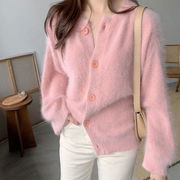 ミンクのセーターの女性の新しい上着のピンクのニットのカーディガンのコートは秋冬に厚くなります