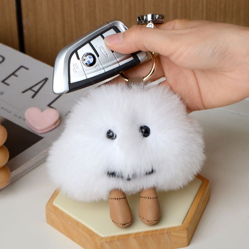 もふもふ雲キーホルダー リングカラビナ ファーボール バッグチャーム