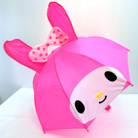 【雨傘】【ジュニア用】マイメロディ1駒透明耳付き安全ロクロ手開き傘