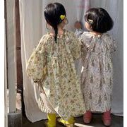 2023 長袖 韓国風子供服 ワンピース 女の子トップス 子供服 キッズ服 花柄 2色